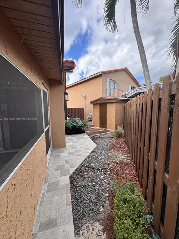 a porch with seating space