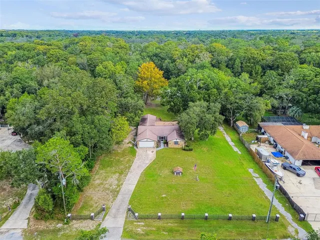 a view of a lush green space