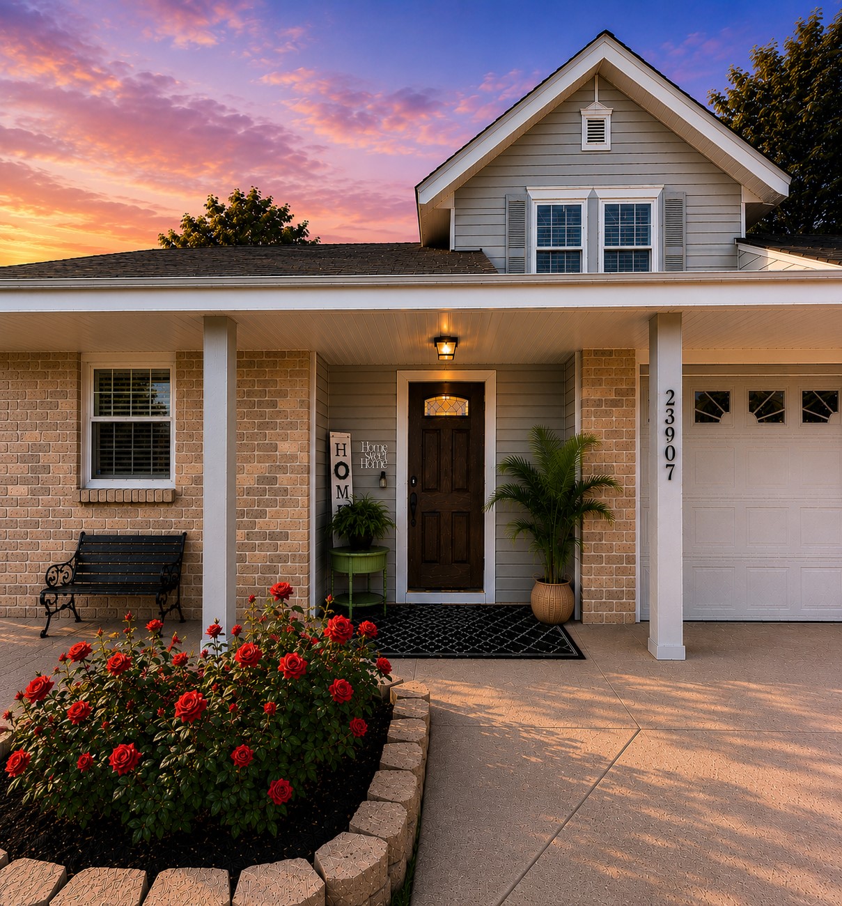 This is a close up of the front of the house with its wonderful front porch and covered entrance.  ...And wait until you see the back yard!