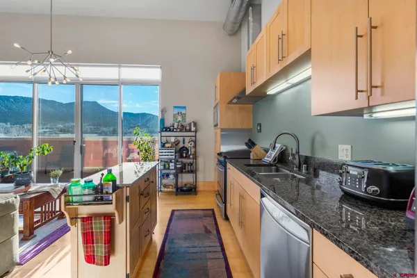 a kitchen with lots of counter top space
