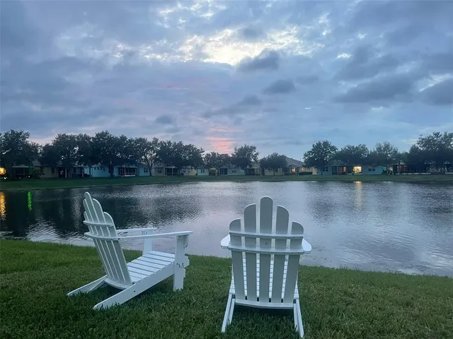 a view of a lake from a yard