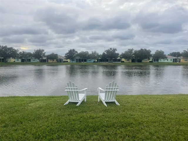 a view of a lake from a yard
