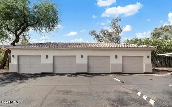 a view of a house with a yard and potted plants
