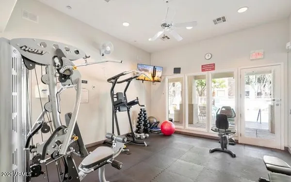 a view of a room with gym equipment