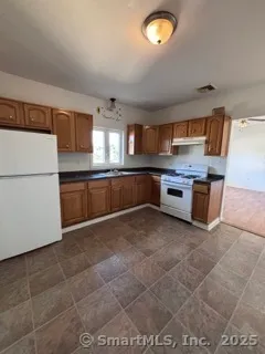 a kitchen with stainless steel appliances granite countertop a sink and a refrigerator