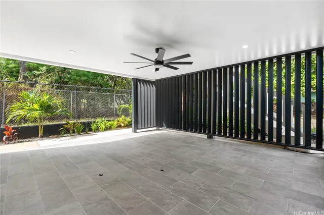 a view of a deck with wooden floor