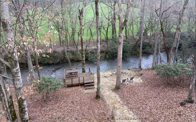 a backyard of a house with lots of green space and fountain view