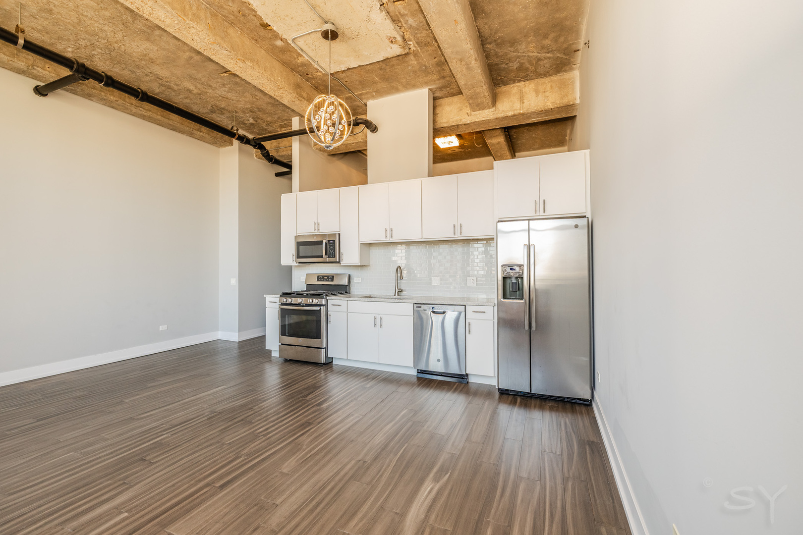 320 East 21st Street, Unit 802 Chicago, IL 60616 - Photo 4 of 17 a kitchen with stainless steel appliances a refrigerator and wooden floor