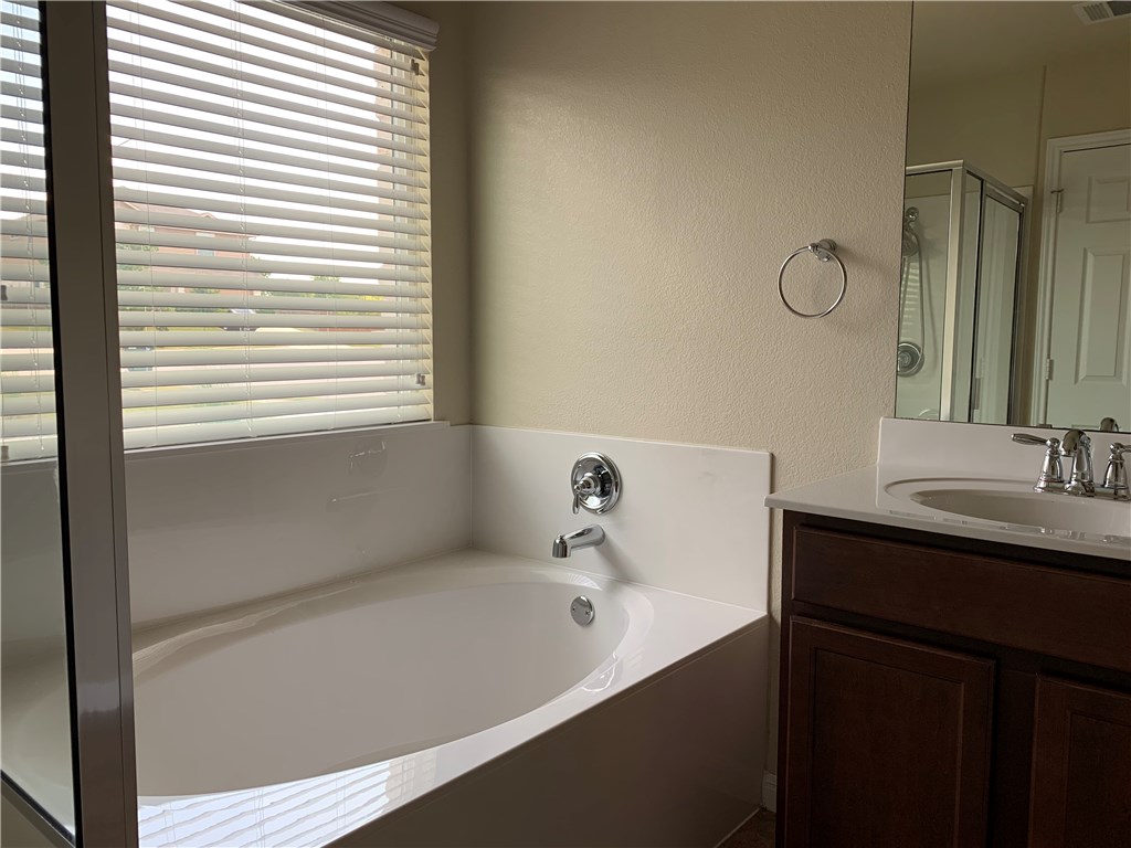 151 Chickadee Cove Kyle, TX 78640 - Photo 11 of 29 a bathroom with a tub sink and mirror