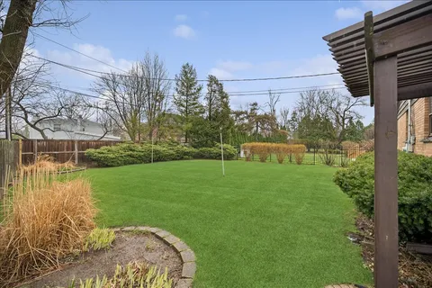 a view of a garden with an outdoor space