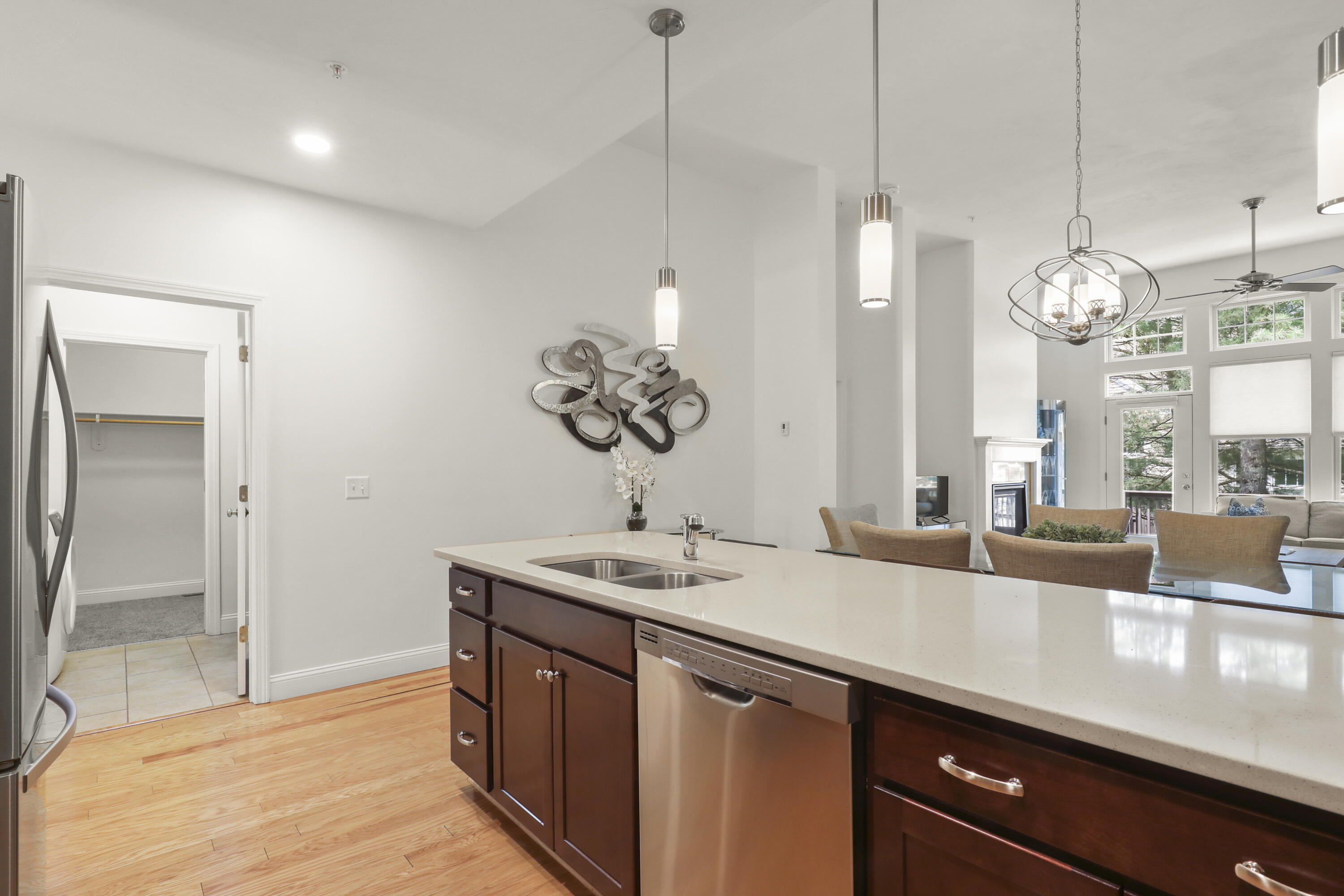 a kitchen with a sink and a counter top space