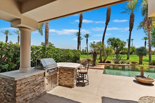 a view of a patio with couches chairs and a potted plant