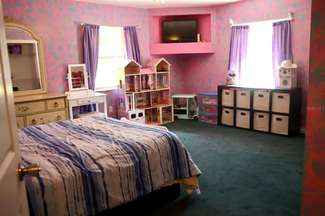 a bed room with a bed and a tv