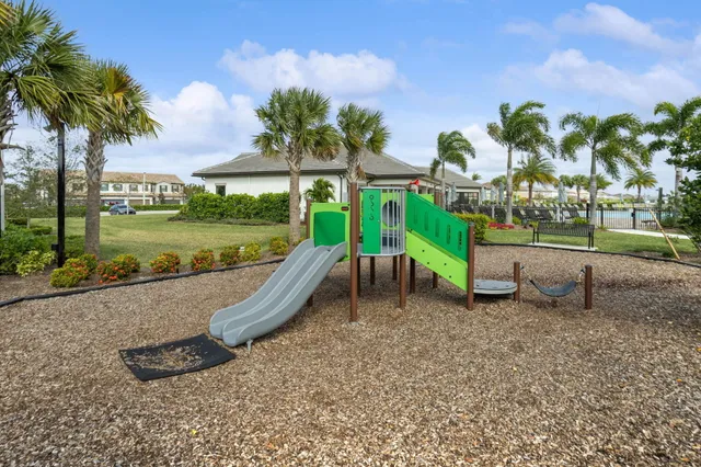 a view of a park with palm trees