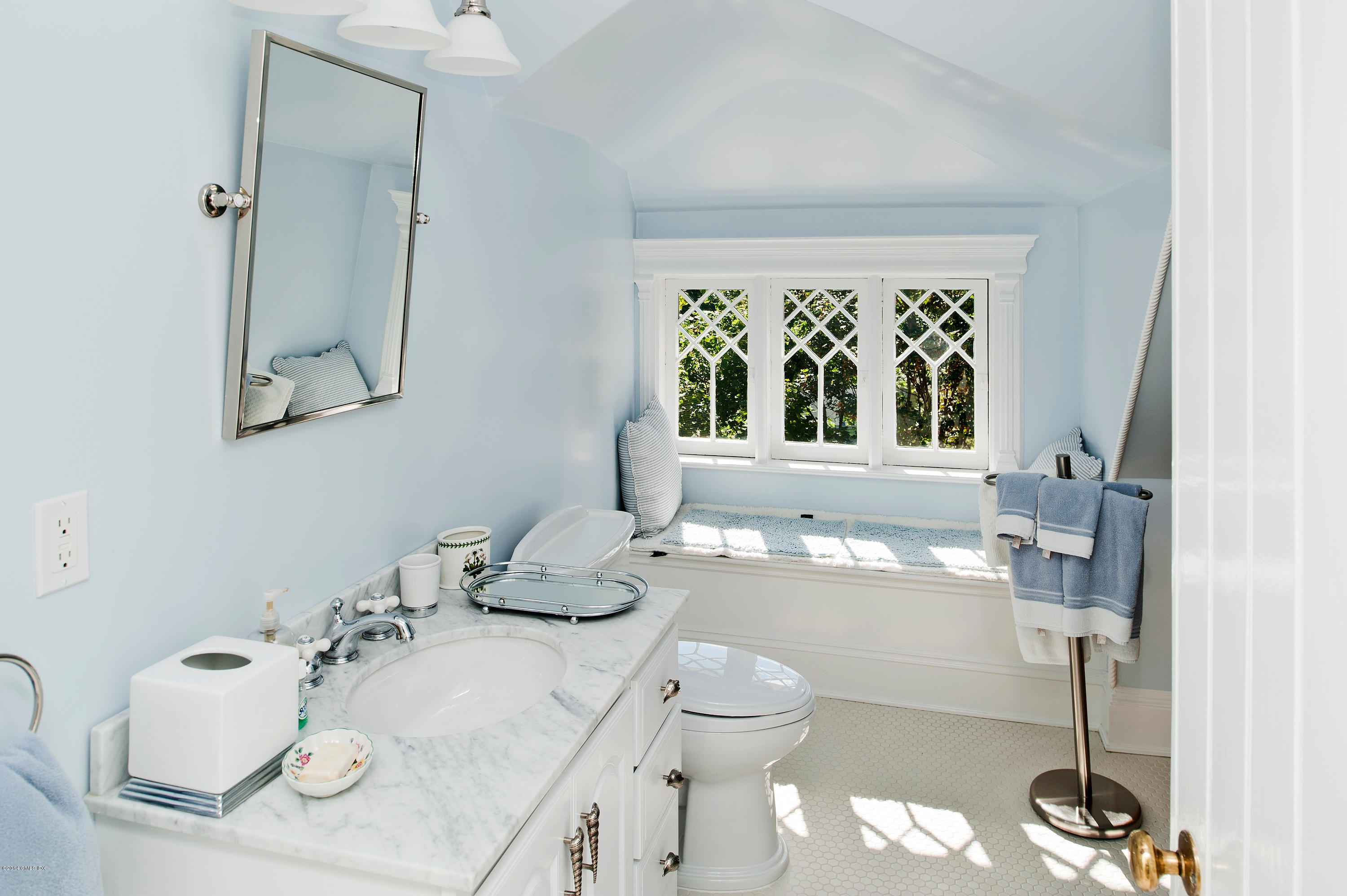 11 Club Road Riverside, CT 06878 - Photo 14 of 16 a bathroom with a granite countertop sink mirror and a toilet