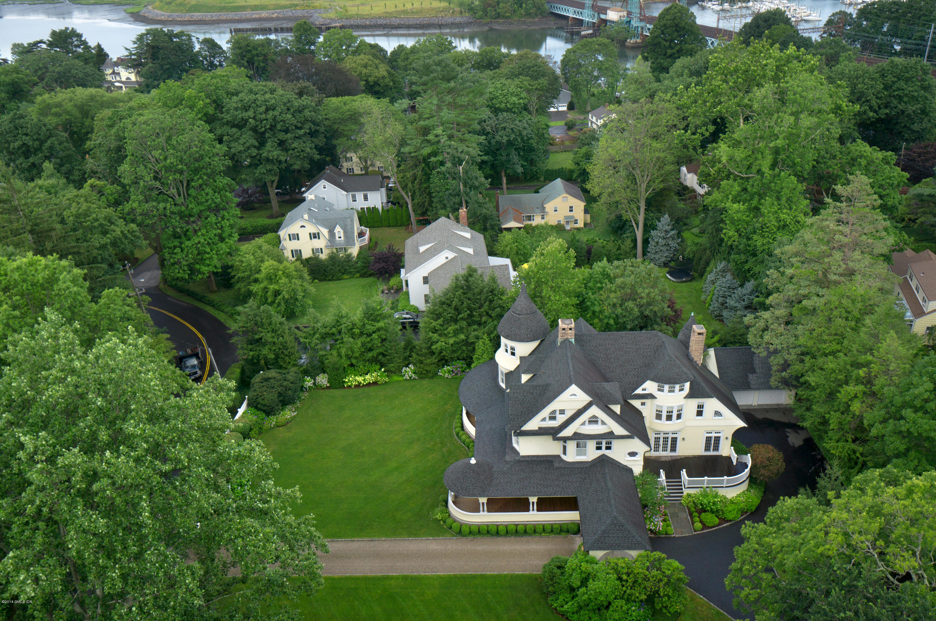 11 Club Road Riverside, CT 06878 - Photo 2 of 16 an aerial view of a house with garden space and street view
