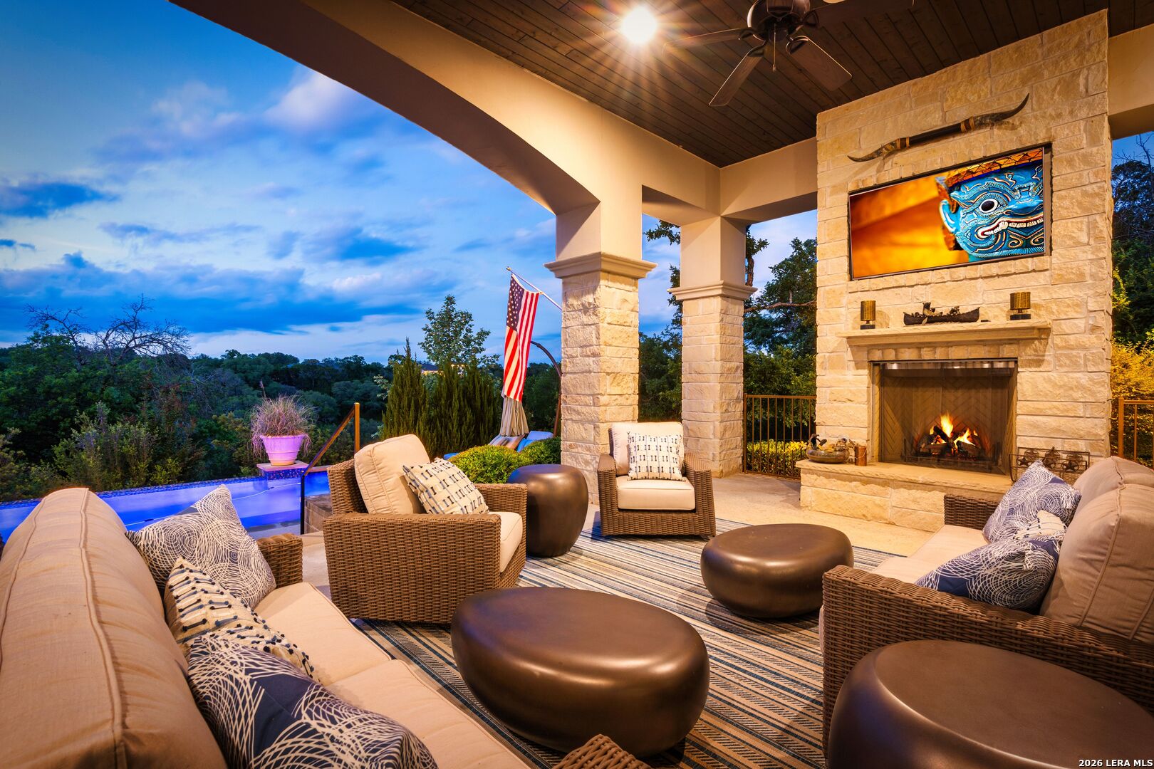 52 Landmark Ridge Bergheim, TX 78004 - Photo 6 of 24 a outdoor living space with furniture and a fireplace