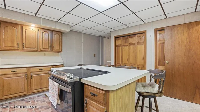 an empty room with a bathroom