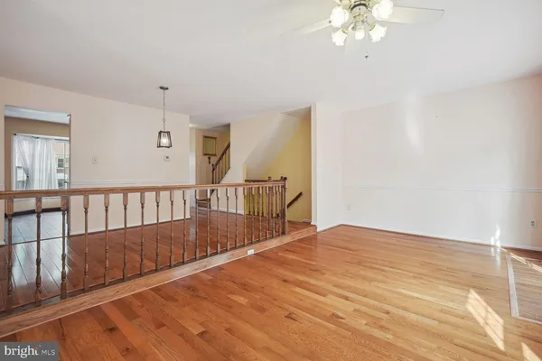 a view of a livingroom with wooden floor