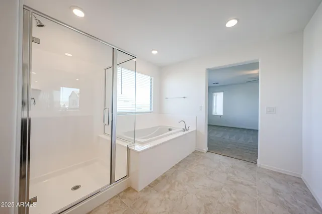 a bathroom with a bathtub and a shower