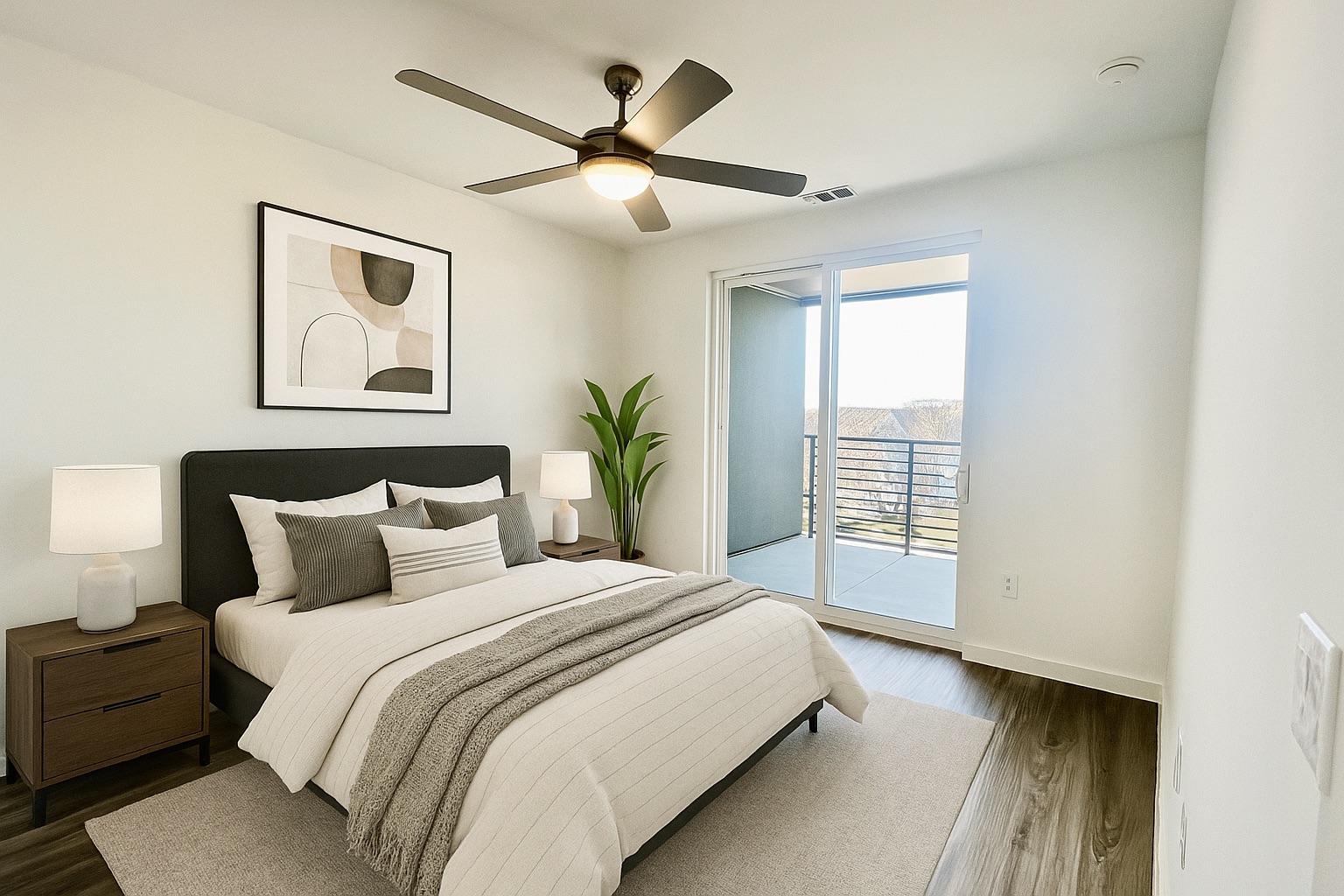 4801 Springdale Road, Unit 2210 Austin, TX 78723 - Photo 8 of 17 The primary bedroom allows plenty of light and has access to the balcony *virtually staged