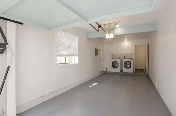a view of a garage with a window