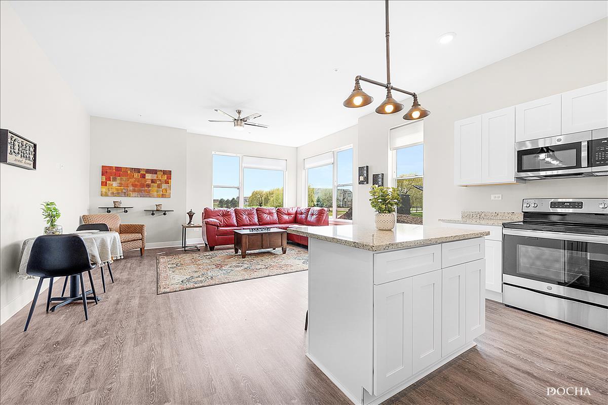 1101 Ritter Street, Unit 303 North Aurora, IL 60542 - Photo 4 of 11 a kitchen with stainless steel appliances granite countertop a stove a sink and a refrigerator