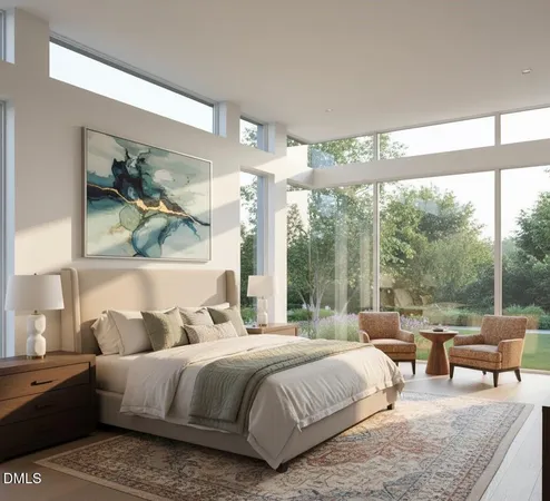 a bedroom with a bed and glass window