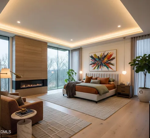 a living room with furniture potted plant and a large window