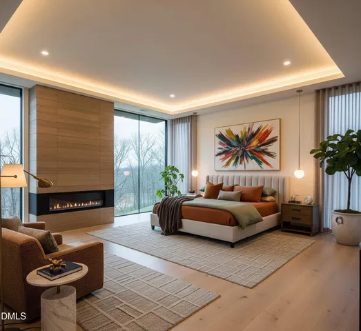 a living room with furniture potted plant and a large window