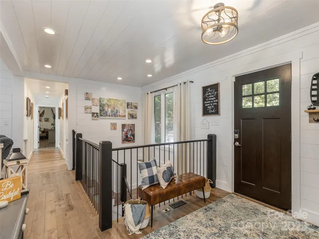 a view of a hallway with workspace