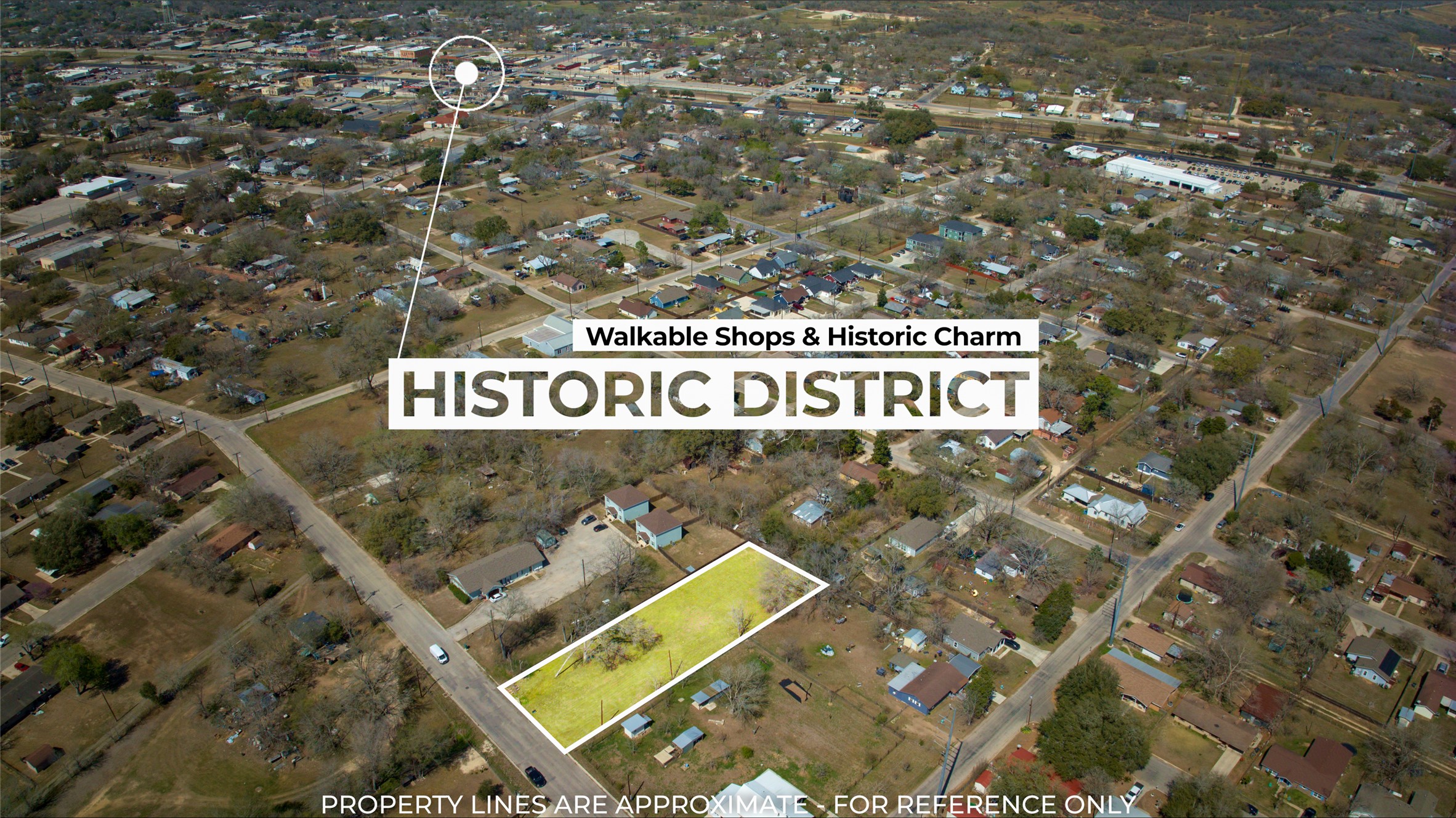1037 East Milam Street Luling, TX 78648 - Photo 5 of 17 Aerial view of property's location with property parcel outlined
