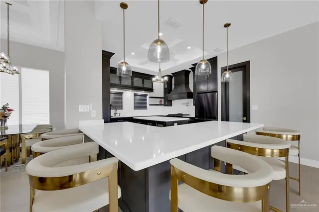 a view of kitchen island and living room