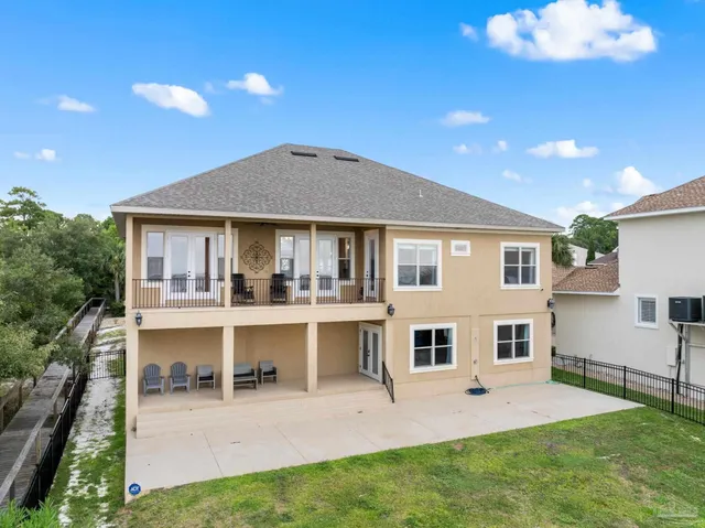 a view of a lake with a outdoor space