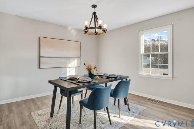 a table and chairs in a room