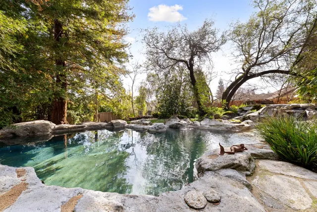 a backyard of a house with yard and outdoor seating