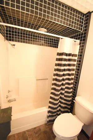 a bathroom with a toilet and a bathtub