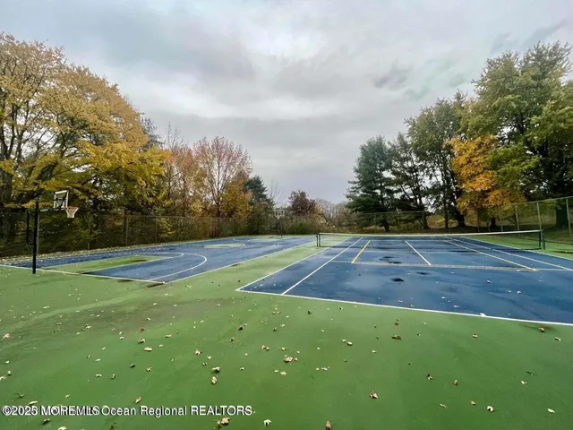 a view of an outdoor space and basketball court