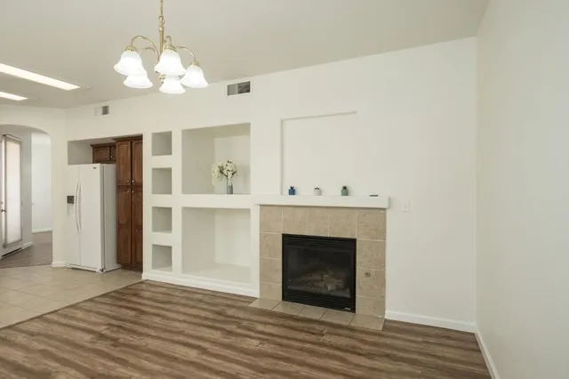 a view of a livingroom with a fireplace