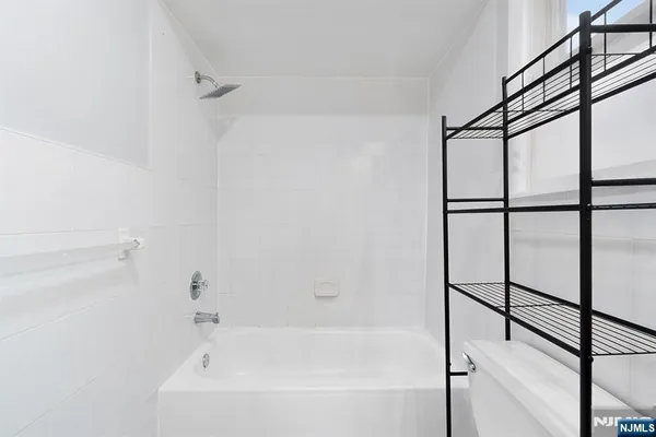 a bathroom with a bathtub