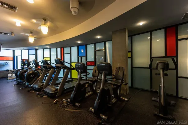 a view of a room with gym equipment