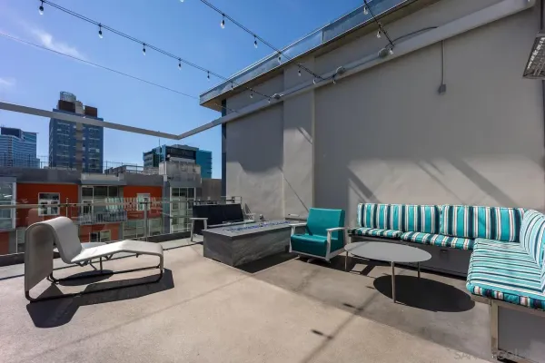 a balcony with furniture