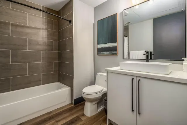 a bathroom with a sink a toilet and a bathtub