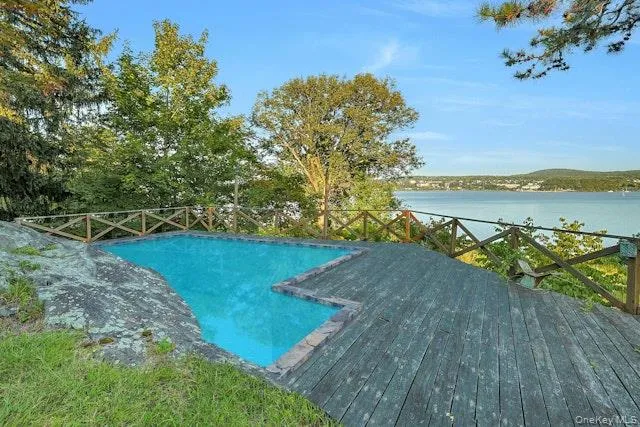 a view of a lake with a mountain in the background