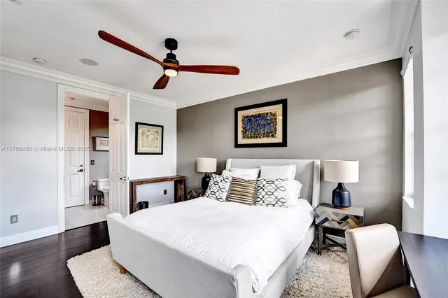 a view of a park with large trees