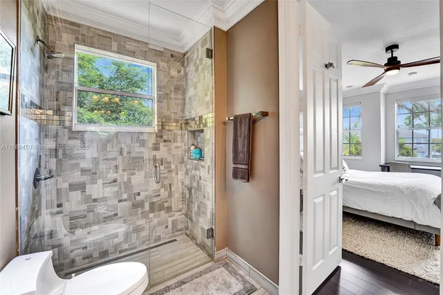 a view of a park with swings