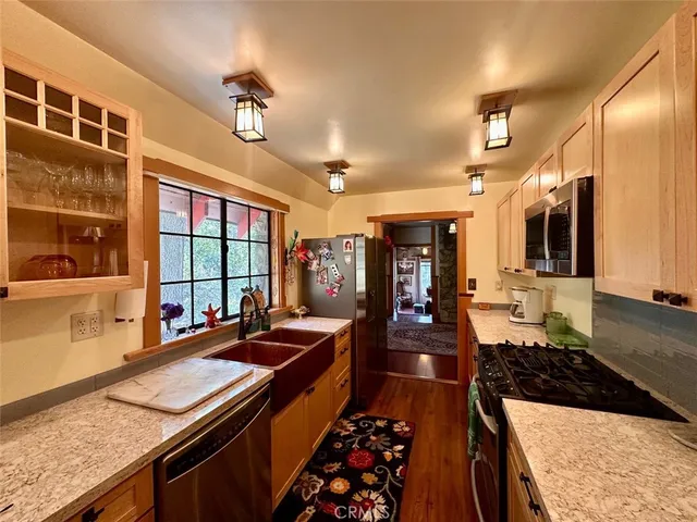 a kitchen with lots of counter top space