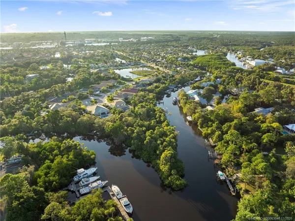 a view of a lake with houses