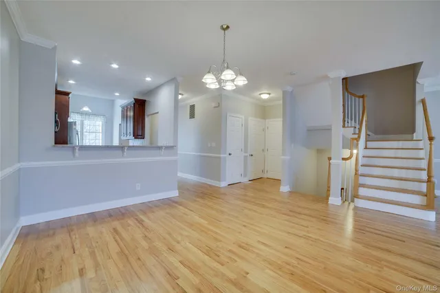 a view of a livingroom with a chandelier