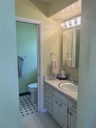 a bathroom with a sink a toilet and a mirror